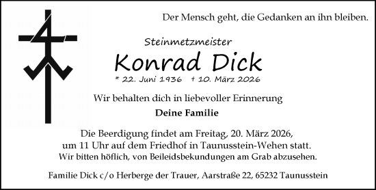 Traueranzeige von Konrad Dick von Idsteiner Land/Untertaunus