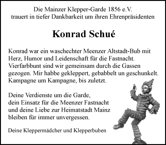 Traueranzeige von Konrad Schué von Allgemeine Zeitung Mainz