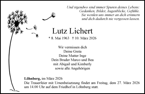 Traueranzeige von Lutz Lichert von Weilburger Tageblatt