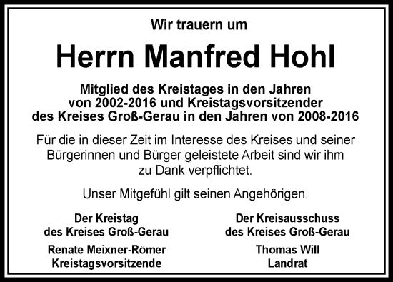 Traueranzeige von Manfred Hohl von Groß-Gerauer Echo