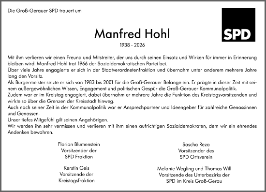 Traueranzeige von Manfred Hohl von Groß-Gerauer Echo