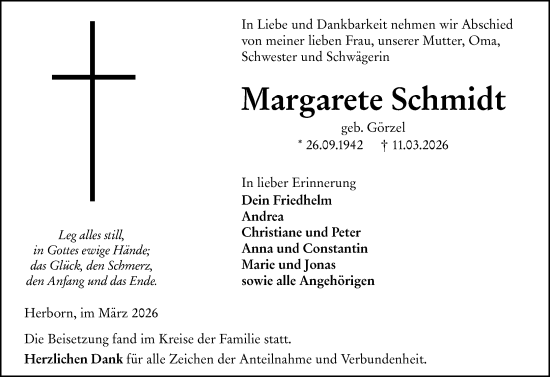 Traueranzeige von Margarete Schmidt von Dill Block