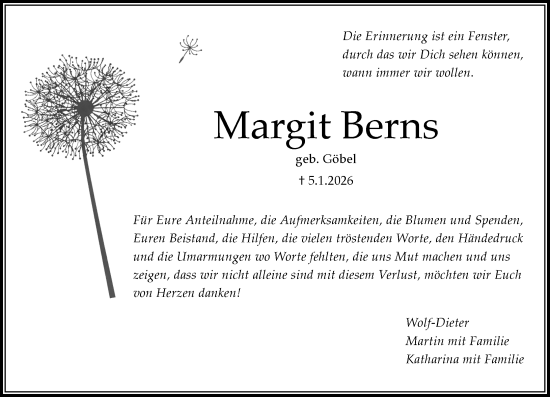 Traueranzeige von Margit Berns von Wiesbadener Kurier