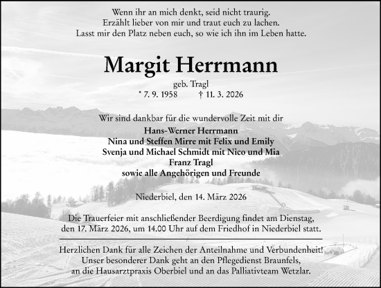 Traueranzeige von Margit Herrmann von Wetzlarer Neue Zeitung