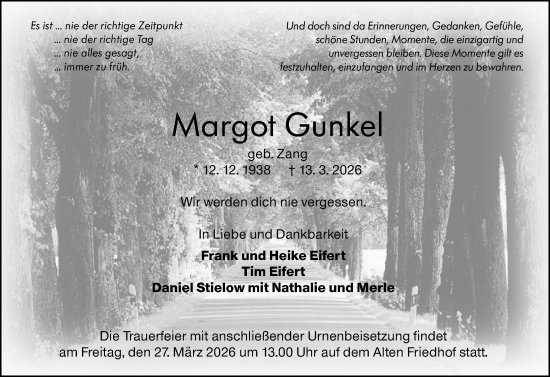 Traueranzeige von Margot Gunkel von Hochheimer Zeitung
