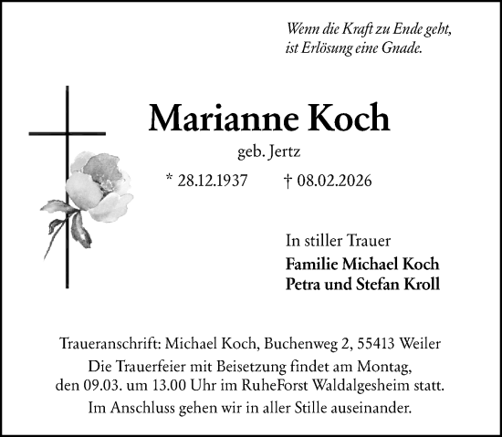 Traueranzeige von Marianne Koch von Allgemeine Zeitung Rheinhessen-Nahe