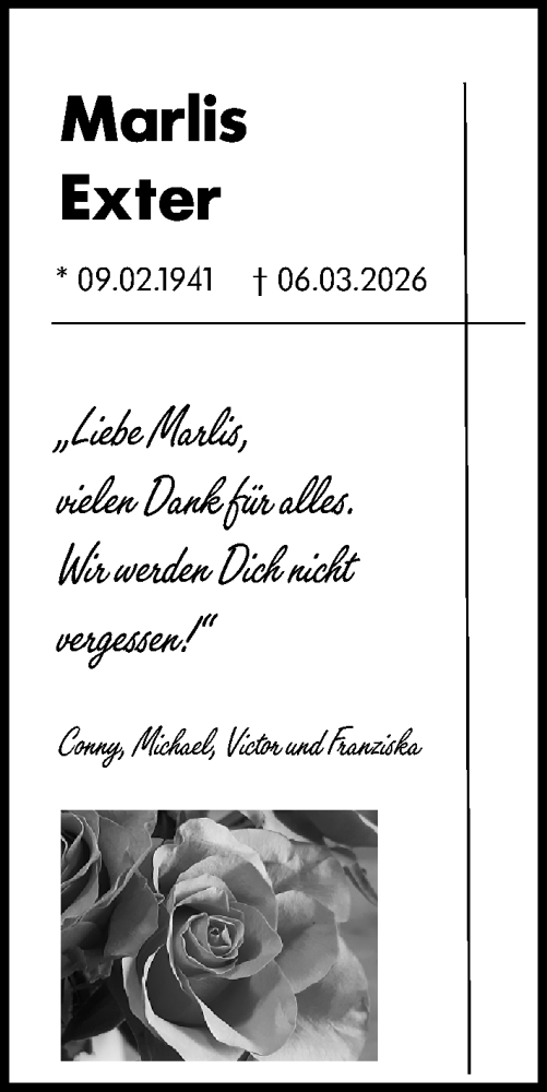 Traueranzeige von Marlis Exter von Darmstädter Echo