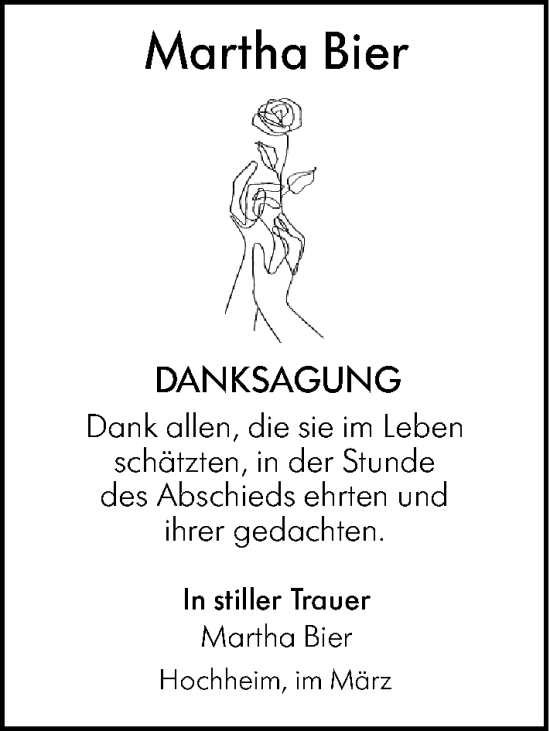 Traueranzeige von Martha Bier von Hochheimer Zeitung