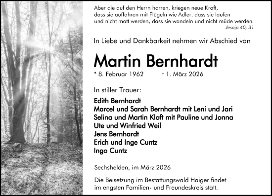 Traueranzeige von Martin Bernhardt von Dill Block