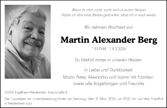 Traueranzeige von Martin Alexander Berg von Allgemeine Zeitung Mainz