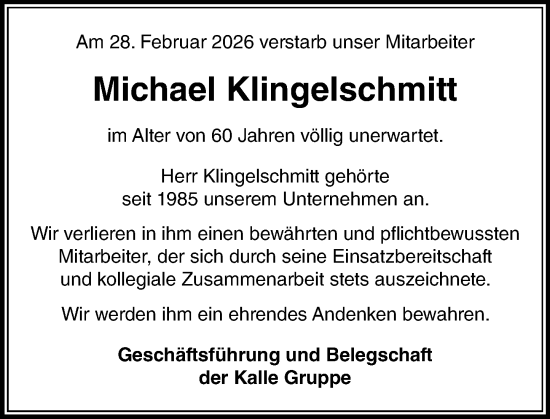 Traueranzeige von Michael Klingelschmitt von Wiesbadener Kurier