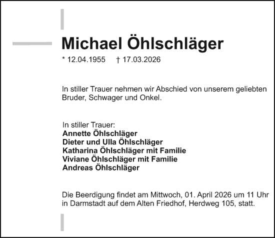 Traueranzeige von Michael Öhlschläger von Darmstädter Echo