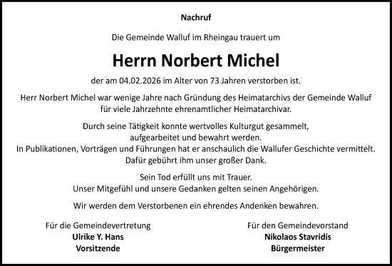 Traueranzeige von Norbert Michel von Rheingau Kurier