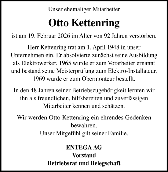 Traueranzeige von Otto Kettenring von Odenwälder Echo