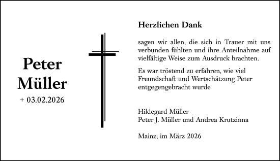 Traueranzeige von Peter Müller von Allgemeine Zeitung Mainz