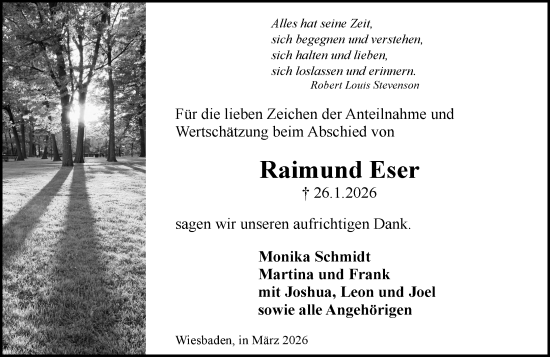 Traueranzeige von Raimund Eser von Wiesbadener Kurier