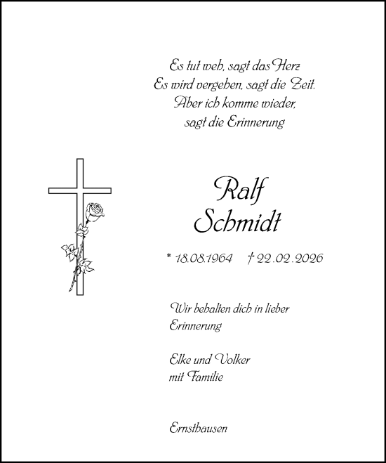 Traueranzeige von Ralf Schmidt von Weilburger Tageblatt