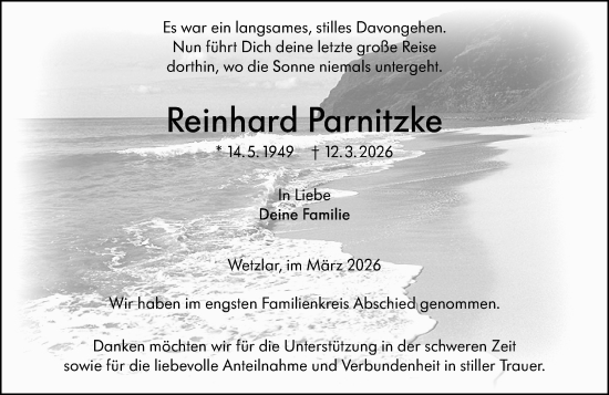 Traueranzeige von Reinhard Parnitzke von Wetzlarer Neue Zeitung