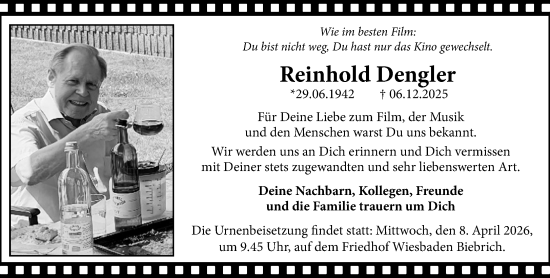 Traueranzeige von Reinhold Dengler von Wiesbadener Kurier