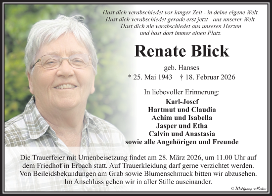 Traueranzeige von Renate Blick von Camberger Anzeiger