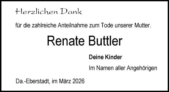 Traueranzeige von Renate Buttler von Darmstädter Echo