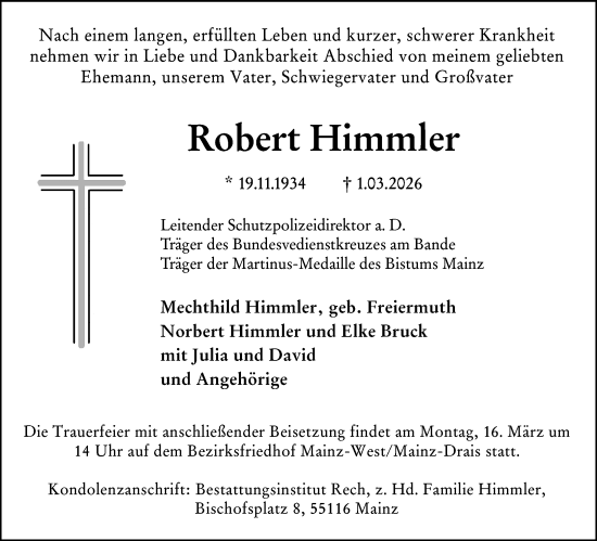 Traueranzeige von Robert Himmler von Allgemeine Zeitung Mainz