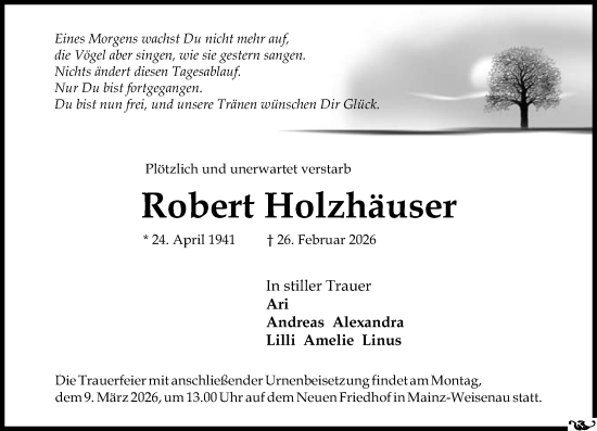 Traueranzeige von Robert Holzhäuser von Allgemeine Zeitung Mainz