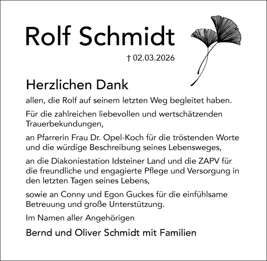 Traueranzeige von Rolf Schmidt von Wiesbadener Kurier