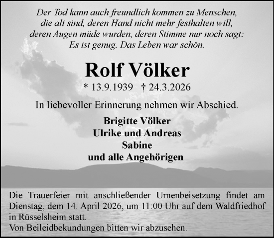 Traueranzeige von Rolf Völker von Rüsselsheimer Echo