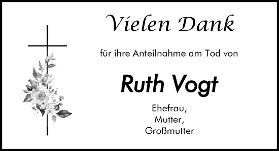 Traueranzeige von Ruth Vogt von Allgemeine Zeitung Mainz