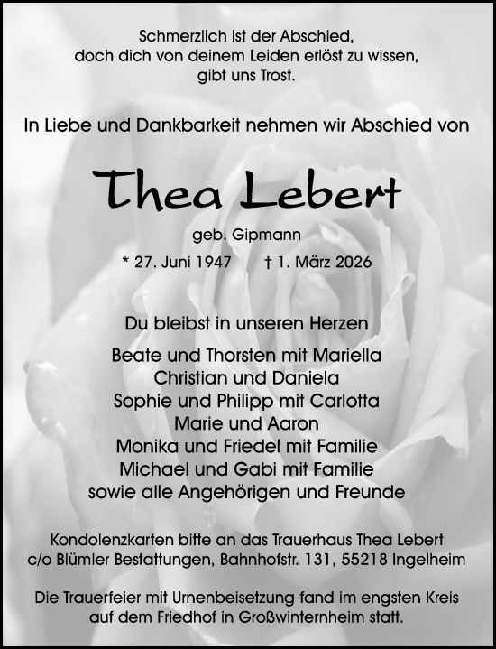Traueranzeige von Thea Lebert von Allgemeine Zeitung Rheinhessen-Nahe