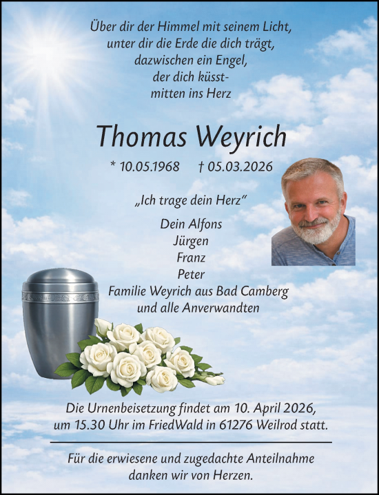 Traueranzeige von Thomas Weyrich von Camberger Anzeiger