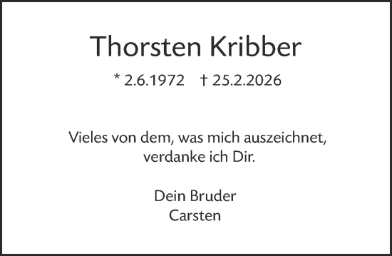 Traueranzeige von Thorsten Kribber von Darmstädter Echo