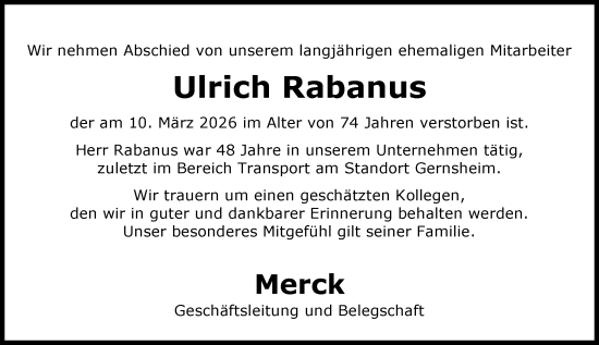 Traueranzeige von Ulrich Rabanus von Groß-Gerauer Echo