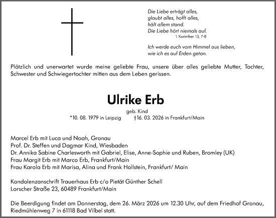 Traueranzeige von Ulrike Erb von Camberger Anzeiger