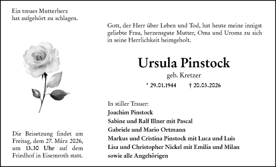 Traueranzeige von Ursula Pinstock von Dill Block