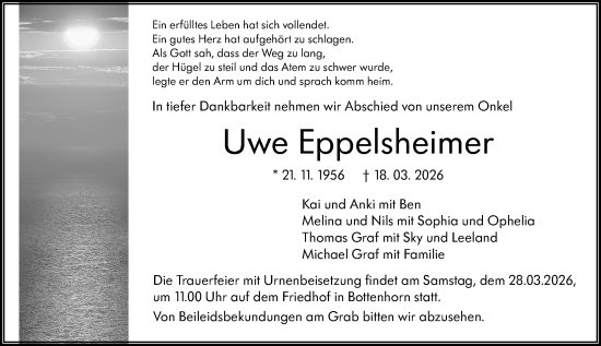Traueranzeige von Uwe Eppelsheimer von Hinterländer Anzeiger