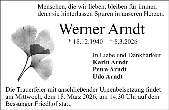 Traueranzeige von Werner Arndt von Darmstädter Echo