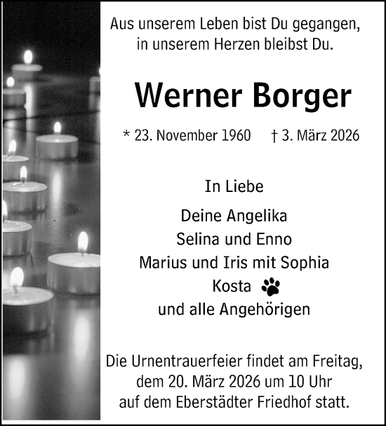 Traueranzeige von Werner Borger von Darmstädter Echo