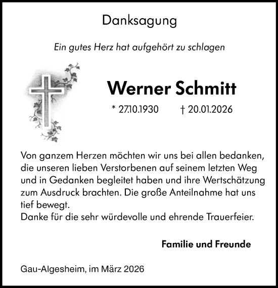 Traueranzeige von Werner Schmitt von Allgemeine Zeitung Rheinhessen-Nahe