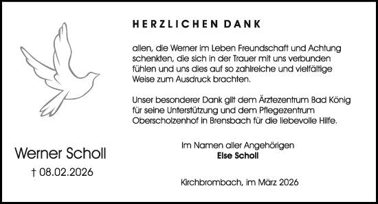 Traueranzeige von Werner Scholl von Odenwälder Echo