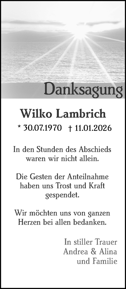 Traueranzeige von Wilko Lambrich von Binger-/Ingelheimer Wochenblatt
