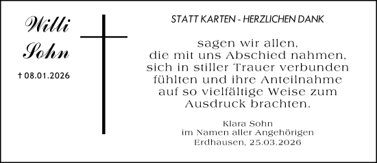 Traueranzeige von Willi Sohn von Hinterländer Anzeiger