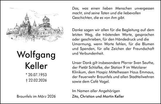 Traueranzeige von Wolfgang Keller von Wetzlarer Neue Zeitung