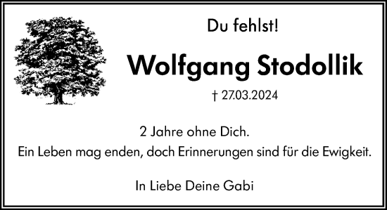 Traueranzeige von Wolfgang Stodollik von Rheingau-Taunus-Kreis Wochenblatt