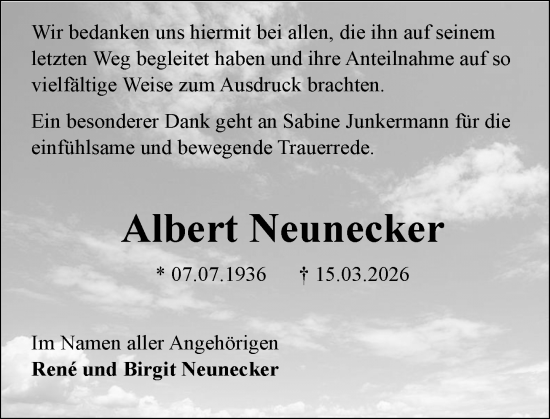 Traueranzeige von Albert Neunecker von Allgemeine Zeitung Mainz