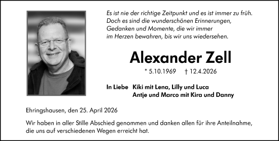 Traueranzeige von Alexander Zell von Wetzlarer Neue Zeitung