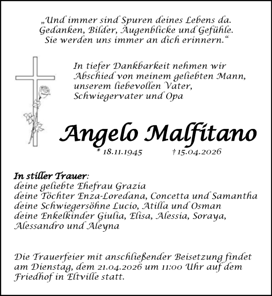 Traueranzeige von Angelo Malfitano von Rheingau Kurier