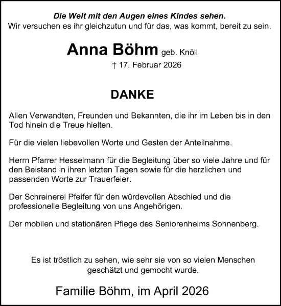 Traueranzeige von Anna Böhm von Odenwälder Echo
