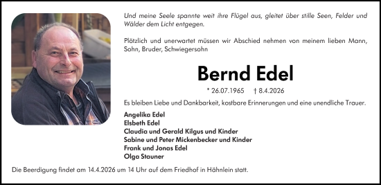 Traueranzeige von Bernd Edel von Darmstädter Echo